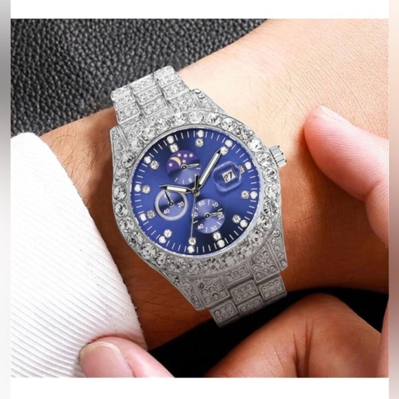 0001266 Mens Diamond Watch Bling Iced-Out Luminous Watches - Picture 4 of 4